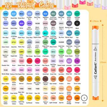 Caliart 101 Colors Brush & Chisel Alcohol Markers for Adult Coloring Book, Dual Tip Artist Sketch Art Markers, Aesthetic Cute Preppy Stuff School Supplies, Pens for Lettering Drawing Cards Planner