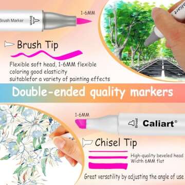 Caliart 101 Colors Brush & Chisel Alcohol Markers for Adult Coloring Book, Dual Tip Artist Sketch Art Markers, Aesthetic Cute Preppy Stuff School Supplies, Pens for Lettering Drawing Cards Planner