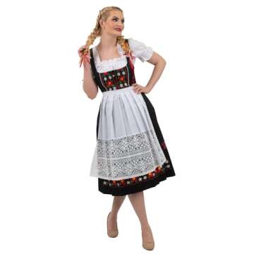 Dirndl Trachten Haus 3-Piece Long German Wear Party Oktoberfest Waitress Dress 2 32 Black