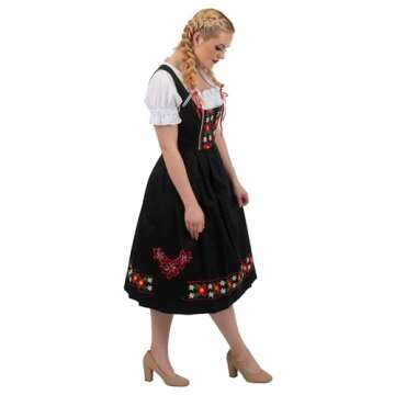 Dirndl Trachten Haus 3-Piece Long German Wear Party Oktoberfest Waitress Dress 2 32 Black