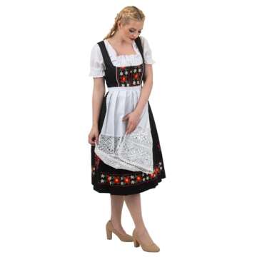 Dirndl Trachten Haus 3-Piece Long German Wear Party Oktoberfest Waitress Dress 2 32 Black