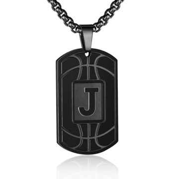 Basketball Initial A-Z Dog Tag Necklace for Men Basketball Charm Pendant Stainless Steel Chain 22+2 ...