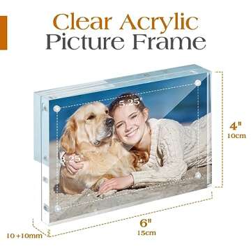 Picture Frames Acrylic, TWING 3 Pack 4 x 6 Acrylic Frame, Horizontal Magnet Double Sided 4x6 Picture Frame, 10+10MM Thick Clear Frameless Desktop Display Self Standing Magnetic Acrylic Block Photo