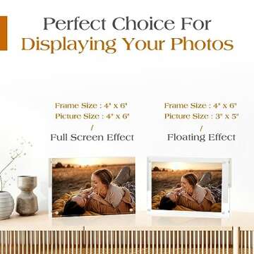 Picture Frames Acrylic, TWING 3 Pack 4 x 6 Acrylic Frame, Horizontal Magnet Double Sided 4x6 Picture Frame, 10+10MM Thick Clear Frameless Desktop Display Self Standing Magnetic Acrylic Block Photo