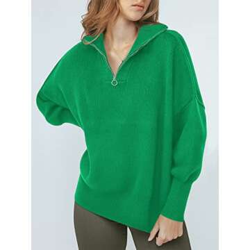 ANRABESS Women's Oversized Fashion Long Sleeve Quarter Zip Baggy Loose Slouchy Sweater Pullover Tops 2024 Fall Outfits Green Medium