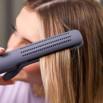 Hairitage Ceramic Tourmaline Flat Iron and Curler 2 in 1 + Heat Protectant Spray for Hair - Mother's Day Gift Set - 1.25 Inch Automatic Airflow Styler - Curved Edges for Curling and Straightening