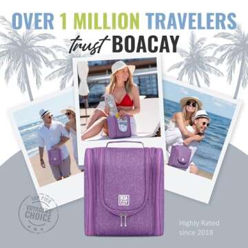 BOACAY Hanging Travel Toiletry Bag for Women and Men, Makeup Bag, Bathroom & Shower Organizer Kit for Accessories, Cosmetics, Travel Essentials