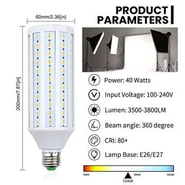 Bonlux 40W LED Corn Light Bulb, E26 Medium Screw Base LED Corn Bulb 150W 5500K CFL Daylight Full Spectrum Light Bulb Equivalent for Photography Video Garage Warehouse Street Path Lighting