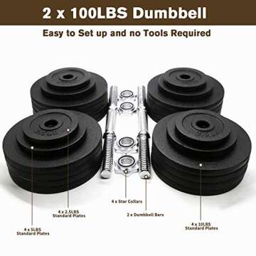 Adjustable Dumbbells Kits 200lbs for Home Fitness