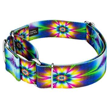 Country Brook Design - Tie Dye Flowers Martingale Dog Collar - Groovy Collection with 12 Far Out Designs (1 1/2 Inch, Medium)