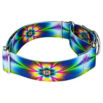 Country Brook Design - Tie Dye Flowers Martingale Dog Collar - Groovy Collection with 12 Far Out Designs (1 1/2 Inch, Medium)