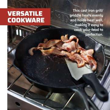 Camp Chef 12" Seasoned Cast Iron Skillet for Cooking - Durable Cookware