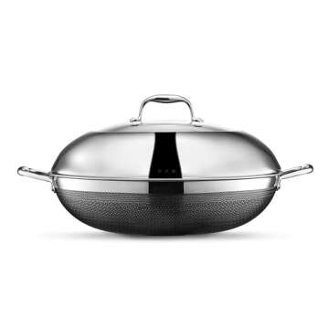 HexClad Hybrid Nonstick 14-Inch Wok with Steel Lid, Stay-Cool Handle, Dishwasher and Oven Safe, Comp...