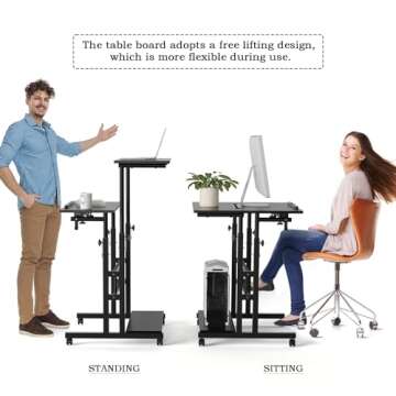 Mobile Standing Desk, Portable Stand Up Desk Small Rolling Desk Laptop Cart with Wheels Adjustable Laptop Table for Home or Office Workstation