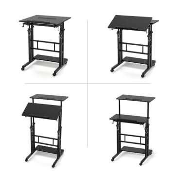 Mobile Standing Desk, Portable Stand Up Desk Small Rolling Desk Laptop Cart with Wheels Adjustable Laptop Table for Home or Office Workstation