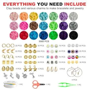 Redtwo 6200 Pcs Clay Beads Bracelet Making Kit, Flat Round Polymer Heishi Friendship Bracelet Jewelry Kit with Charms and Elastic Strings for Girls 8-12 Gifts for Kids