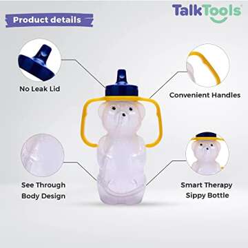 TalkTools Honey Bear Drinking Cup - Special Needs Assistive Drink Container | Spill Proof & Leak Resistant Lid | Helps teach lip rounding, tongue retraction and other oral-motor skills.