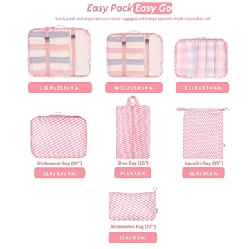 Packing Cubes for Travel - 7 Piece Set with Shoe Bag