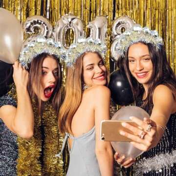 Newmemo Vintage Silver Disco Costume Headpieces - Mirror Ball Headband with Head Boppers for Women, Girls, Party, Bday, NYE