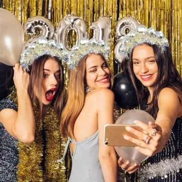 Newmemo Vintage Silver Disco Costume Headpieces - Mirror Ball Headband with Head Boppers for Women, Girls, Party, Bday, NYE