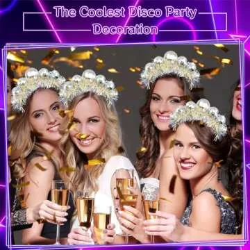 Newmemo Vintage Silver Disco Costume Headpieces - Mirror Ball Headband with Head Boppers for Women, Girls, Party, Bday, NYE