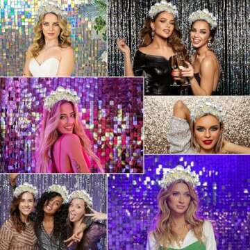 Newmemo Vintage Silver Disco Costume Headpieces - Mirror Ball Headband with Head Boppers for Women, Girls, Party, Bday, NYE