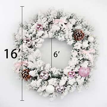 CHRISTALE Christmas Wreath for Front Door - 16' White Chirsmtas Wreath wit Pink Ornaments, Christmas Wreath for Window, Pink Christmas Decoration