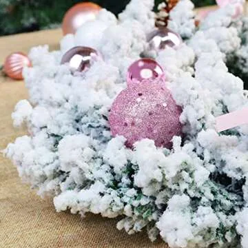 CHRISTALE Christmas Wreath for Front Door - 16' White Chirsmtas Wreath wit Pink Ornaments, Christmas Wreath for Window, Pink Christmas Decoration