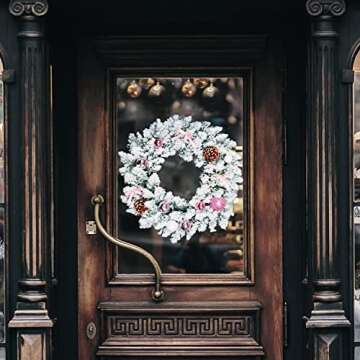 CHRISTALE Christmas Wreath for Front Door - 16' White Chirsmtas Wreath wit Pink Ornaments, Christmas Wreath for Window, Pink Christmas Decoration