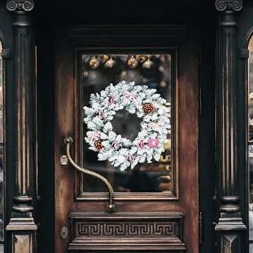 CHRISTALE Christmas Wreath for Front Door - 16' White Chirsmtas Wreath wit Pink Ornaments, Christmas Wreath for Window, Pink Christmas Decoration