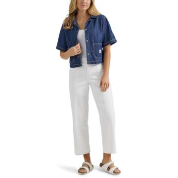 Lee Women's Legendary Short Sleeve Crop Chore Shirt X-Large Through The Woods (Dark Blue)