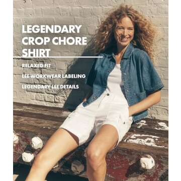 Lee Women's Legendary Short Sleeve Crop Chore Shirt X-Large Through The Woods (Dark Blue)