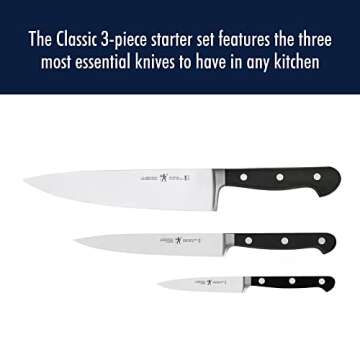 HENCKELS Classic Razor-Sharp 3-Piece Kitchen Knife Set, Chef Knife, Paring Knife, Utility Knife, German Engineered Informed by 100+ Years of Mastery, Stainless Steel