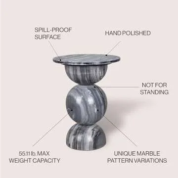 JONATHAN Y MTB1108A Aura 19" Modern Natural Marble Handmade Stacked Round Pedestal End Table for Living Room, Bedroom, Bathroom, Dark Gray/Light Gray
