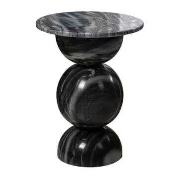 JONATHAN Y MTB1108A Aura 19" Modern Natural Marble Handmade Stacked Round Pedestal End Table for Living Room, Bedroom, Bathroom, Dark Gray/Light Gray