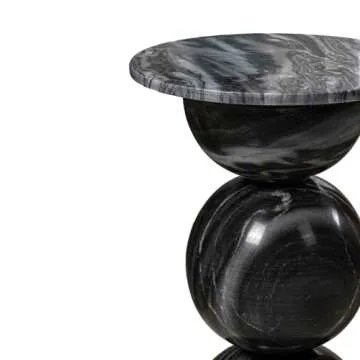 JONATHAN Y MTB1108A Aura 19" Modern Natural Marble Handmade Stacked Round Pedestal End Table for Living Room, Bedroom, Bathroom, Dark Gray/Light Gray