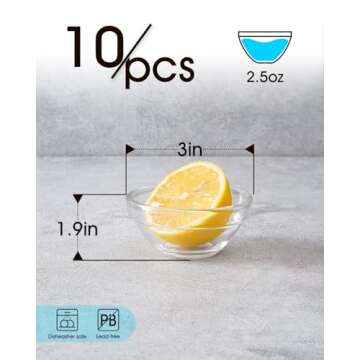 beroca Mini Glass Bowls, 3in 2.5oz Small Prep Bowl, 10 pcs Pinch Bowls, Stackable Bowls for Dipping ...