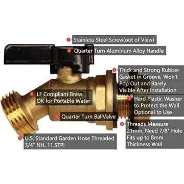 RAINPAL RBS005 Brass Water Container/Rain Barrel Quarter Turn Spigot(LF Compliant, For OPEN TOP BARRELS)