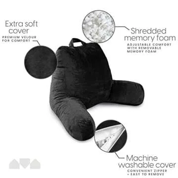 Milliard Reading Pillow with Shredded Memory Foam, Large Adult Backrest with Arms, Back Support for Sitting Up in Bed with Washable Cover (Sit up Pillow)