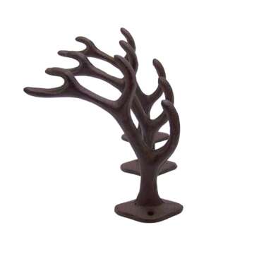 Rustic 4-Point Deer Antler Cast Iron Wall Hook 5.6 Inch (Set of 3)