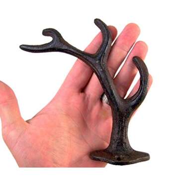 Rustic 4-Point Deer Antler Cast Iron Wall Hook 5.6 Inch (Set of 3)