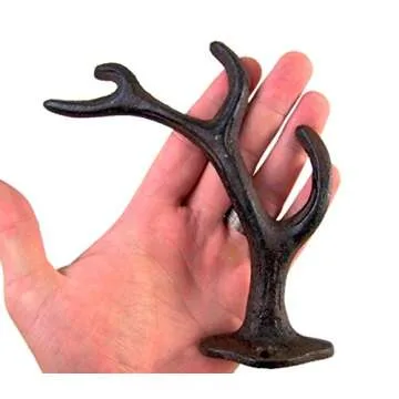 Rustic Cast Iron Deer Antler Wall Hooks - Set of 3
