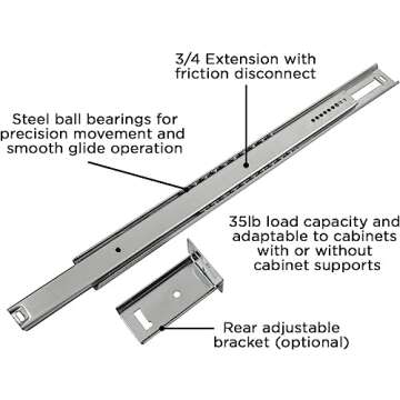 Hickory Hardware Bottom Centered Drawer Mount, Not Compatible with Side Mount Drawers, Heavy Duty Center Drawer Slide for Cabinet & Dresser Drawers, Easy Open & Soft Close Glide Track, 22 Inch