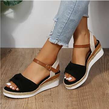 ZBYY Women Summer Wedges Sandals Peep Toe Sandals Dress Party Shoes Slip On Espadrille Platforms Sli...