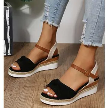 ZBYY Women Summer Wedges Sandals Stylish Peep Toe Espadrille