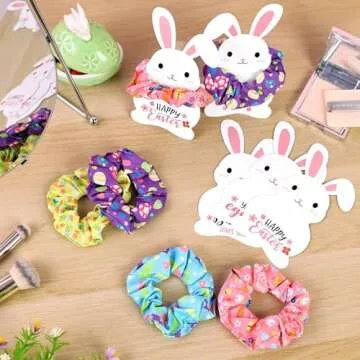 12pcs Vibrant Bunny Ponytail Hair Scrunchies for Easter
