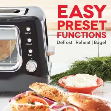DASH Clear View Toaster - Compact Design with 7 Browning Levels & Clear-View Window, Extra-Wide Slot Large Toaster, 1-Touch Defrost, Reheat & Bagel Functions - Easy Clean Up Crumb Tray (Black)