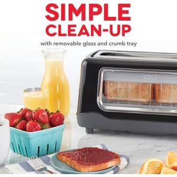 DASH Clear View Toaster - Compact Design with 7 Browning Levels & Clear-View Window, Extra-Wide Slot Large Toaster, 1-Touch Defrost, Reheat & Bagel Functions - Easy Clean Up Crumb Tray (Black)