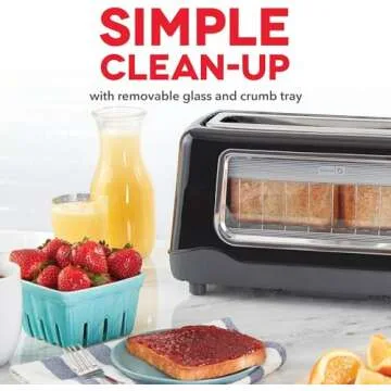 DASH Clear View Toaster - Compact Design with 7 Browning Levels & Clear-View Window, Extra-Wide Slot Large Toaster, 1-Touch Defrost, Reheat & Bagel Functions - Easy Clean Up Crumb Tray (Black)
