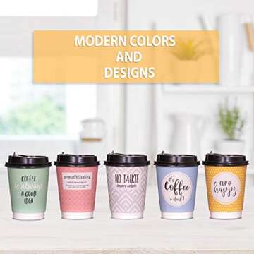 UBREW Disposable Coffee Cups With Lids - (Double Wall) 12 oz Coffee Cups To Go (50 pack) Paper Coffe...